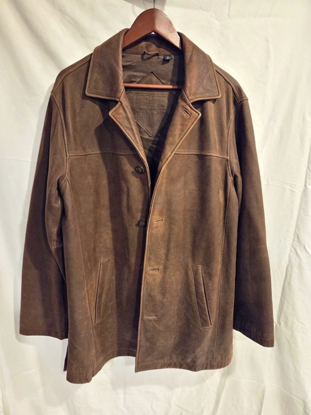 Roundtree & Yorke Vintage Men's Brown Leather Car Coat